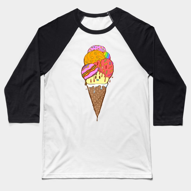 Rainbow Cute Ice Cream Cone Baseball T-Shirt by kenallouis